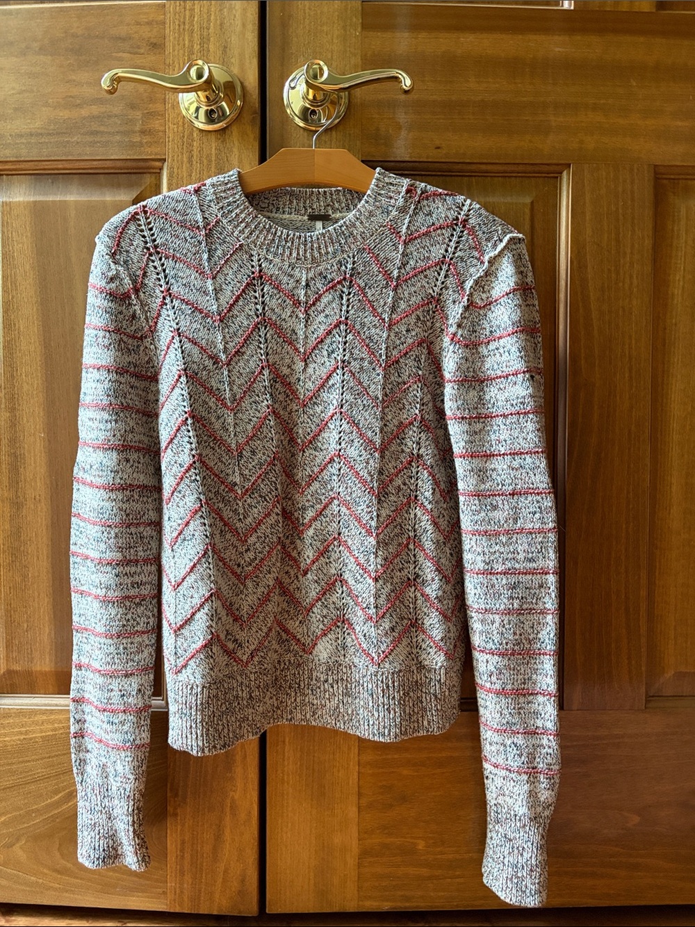 Free People Women’s Crewneck Knit Sweater w/Chevron Sz S